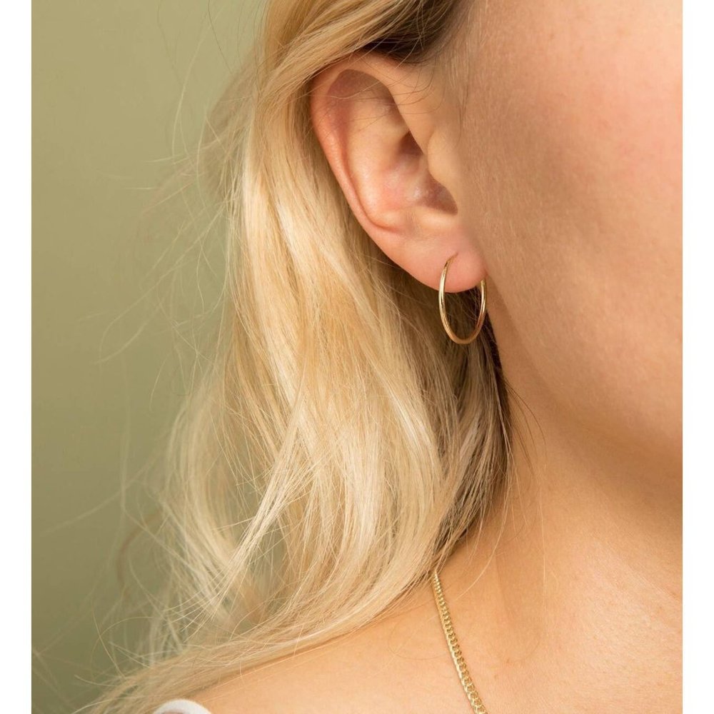 REAL GOLD Hoop Earrings, Hypo Allergenic Lightweight Endless Hoops, Stamped 10K